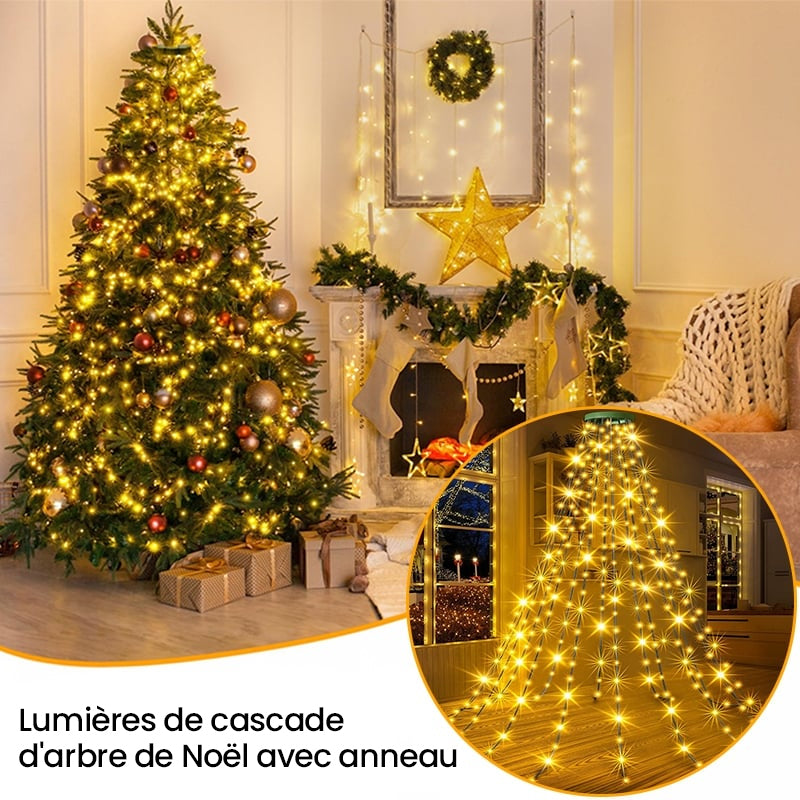 Lumières de cascade d'arbre de Noël avec anneau
