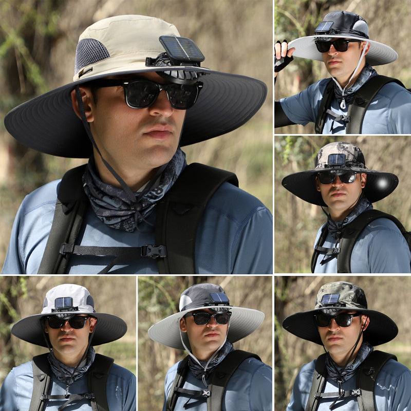 Chapeau de pĂȘche en plein air avec ventilateur de charge solaire et USB