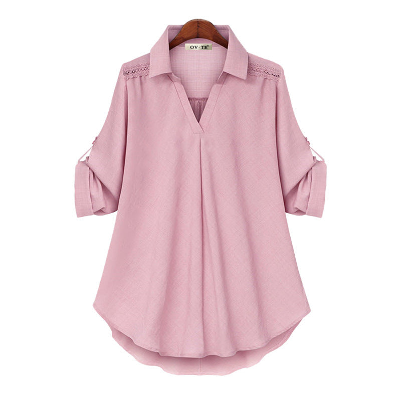 Chemise ample à manches longues et col en V pour femmes